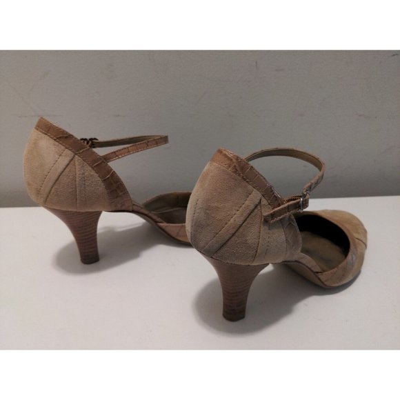 Antonio Melani Heels Brown Suede Leather w Strap Sz 8.5M Reptile Pattern Accent - Picture 6 of 8